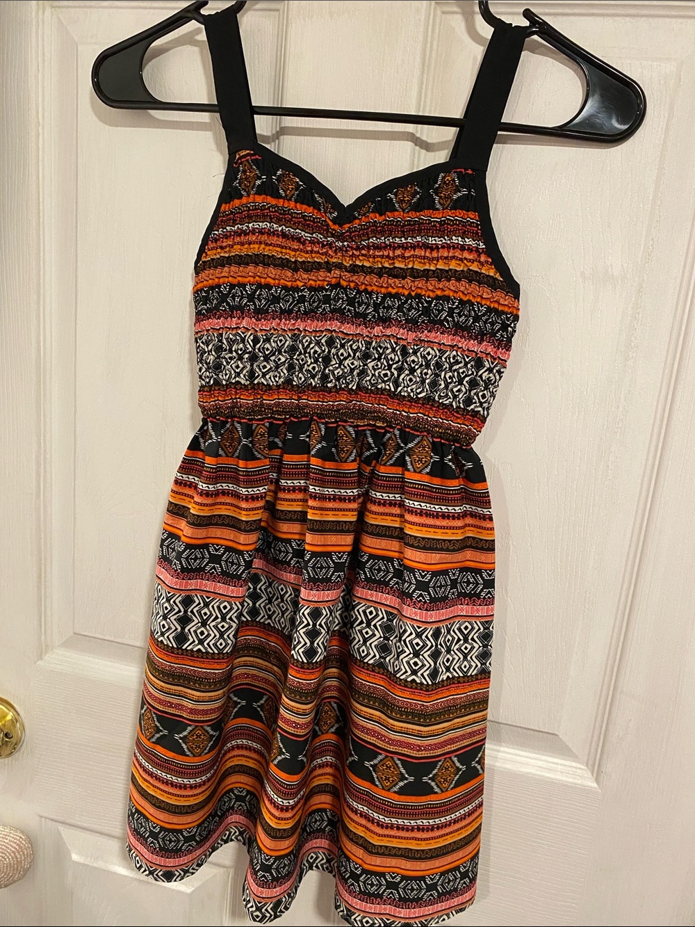 Band of Gypsies Orange, Black and Pink Striped Midi Dress